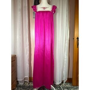 Vintage Vandemere Hot Pink Slip Nightgown Womens Medium Lace Embroidery